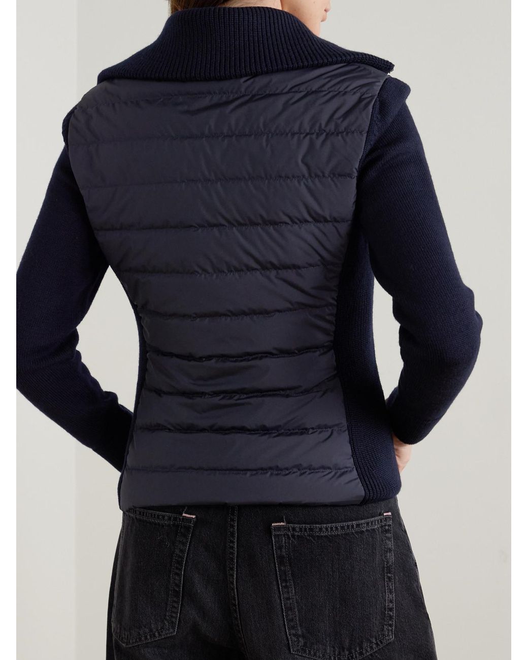Moncler Blue Wool And Padded Quilted Shell Down Cardigan
