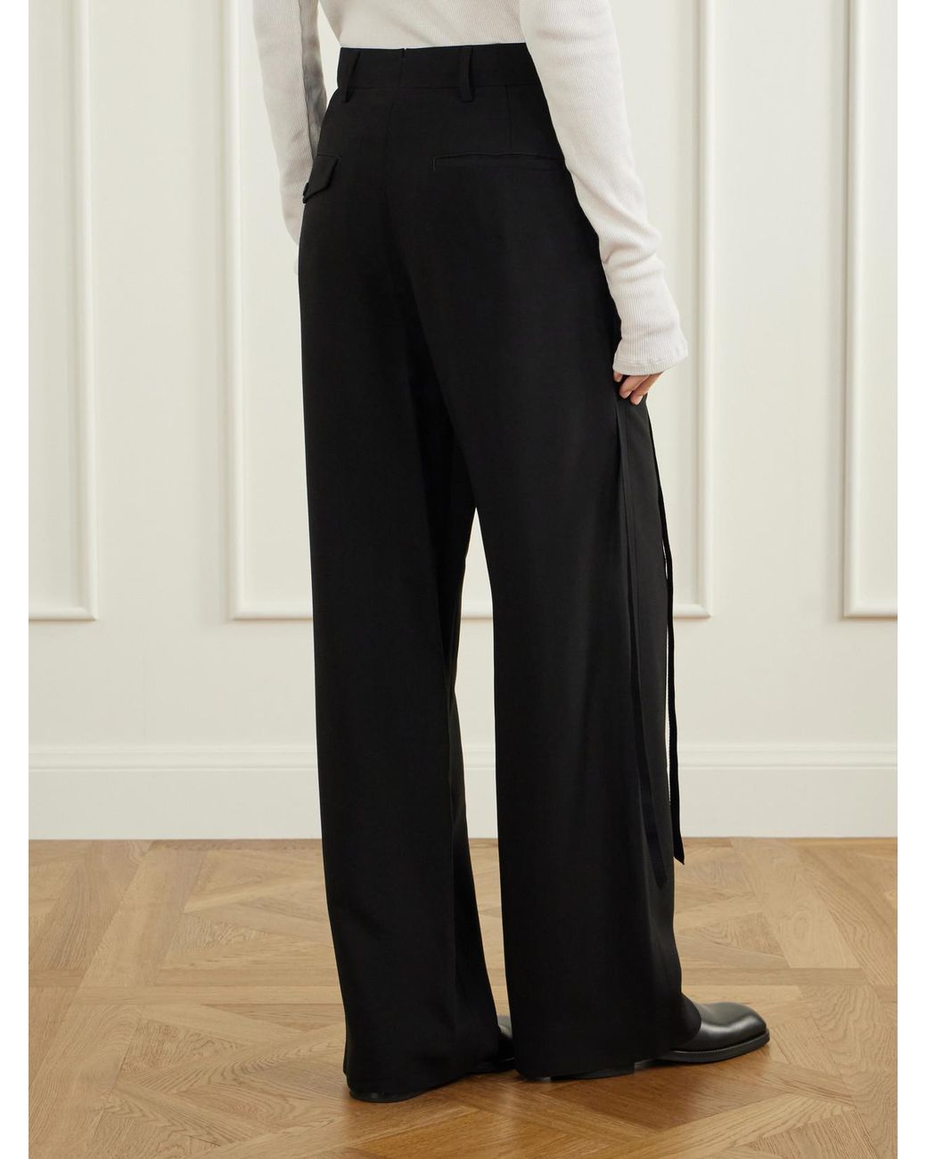 Ann Demeulemeester Black Anneke Ribbon-Detailed Jersey Wide-Leg Pants