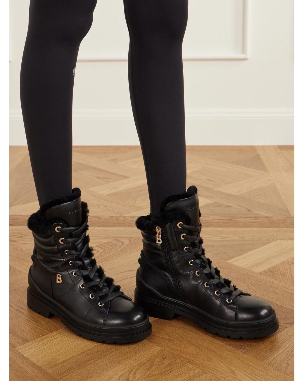 Bogner Black St. Moritz 14 Shearling-Trimmed Leather Ankle Boots