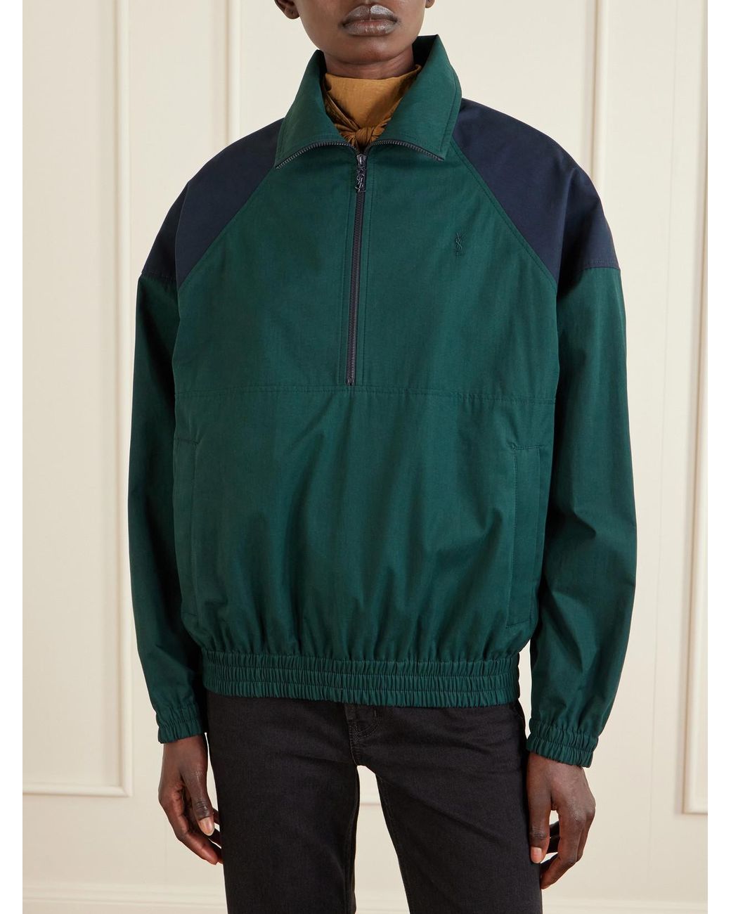 Saint Laurent Green Cotton Half-Zip Jacket
