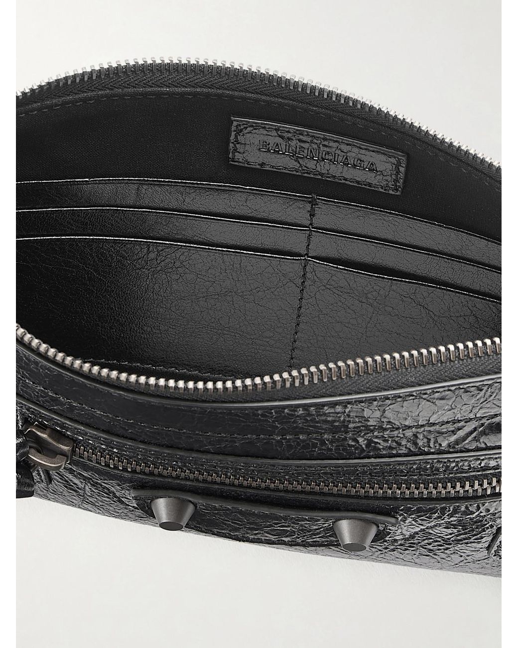 Balenciaga Black Le City Pouch On A Strap Embellished Crinkled-Leather Shoulder Bag