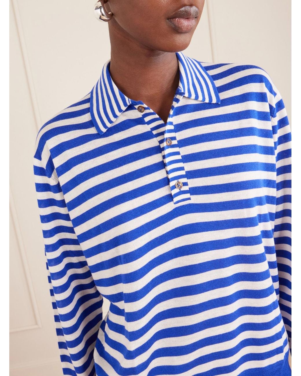 La Ligne Blue Ben Striped Silk, Wool And Cashmere-Blend Polo Sweater