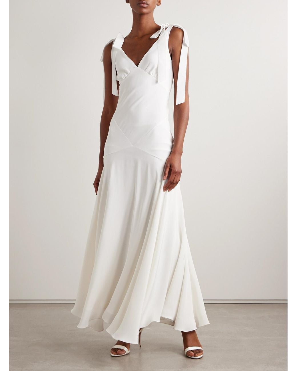 Rodarte White Embellished Velvet-Trimmed Silk-Crepe Maxi Dress