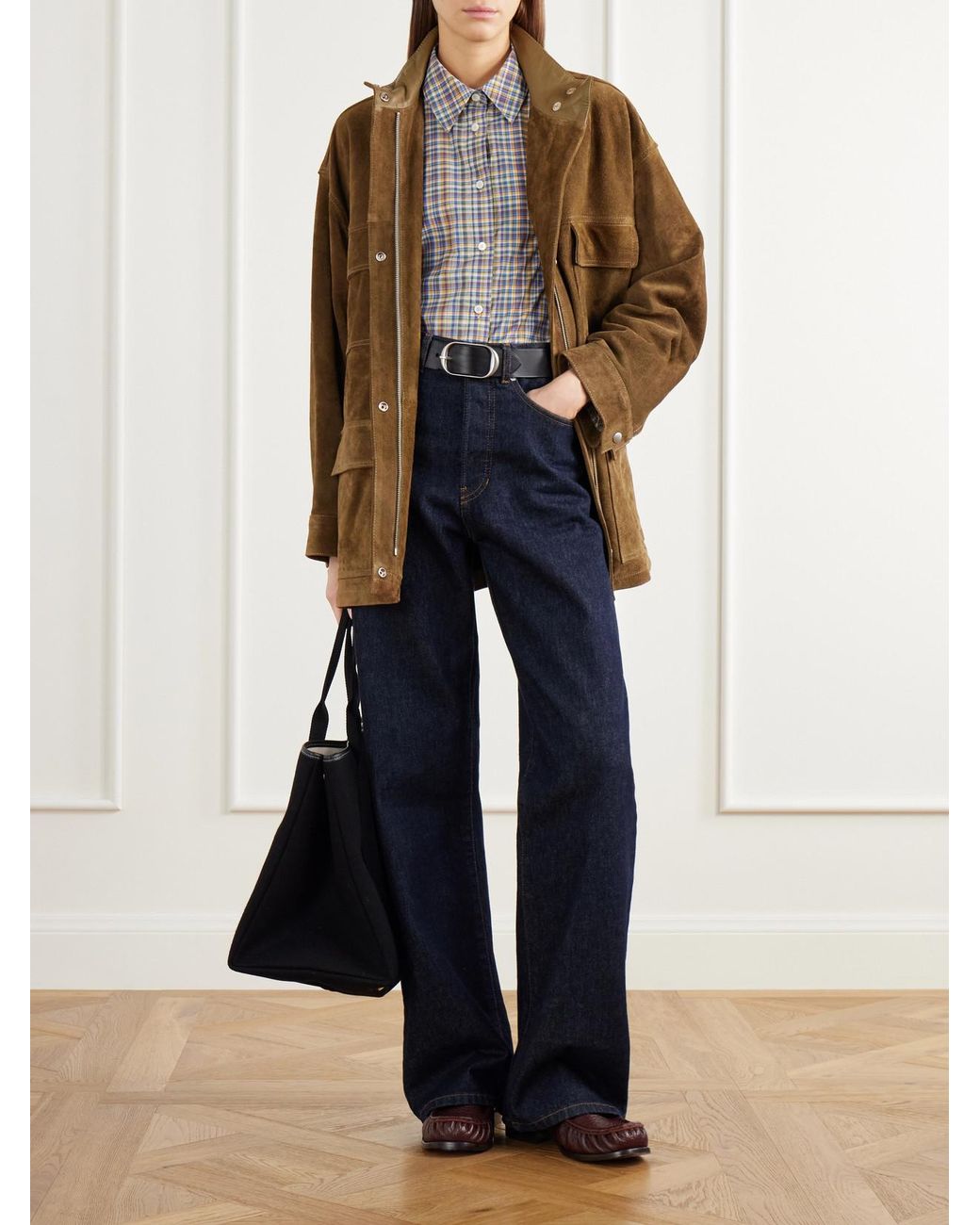 Arma Brown Delore Belted Paneled Suede Jacket