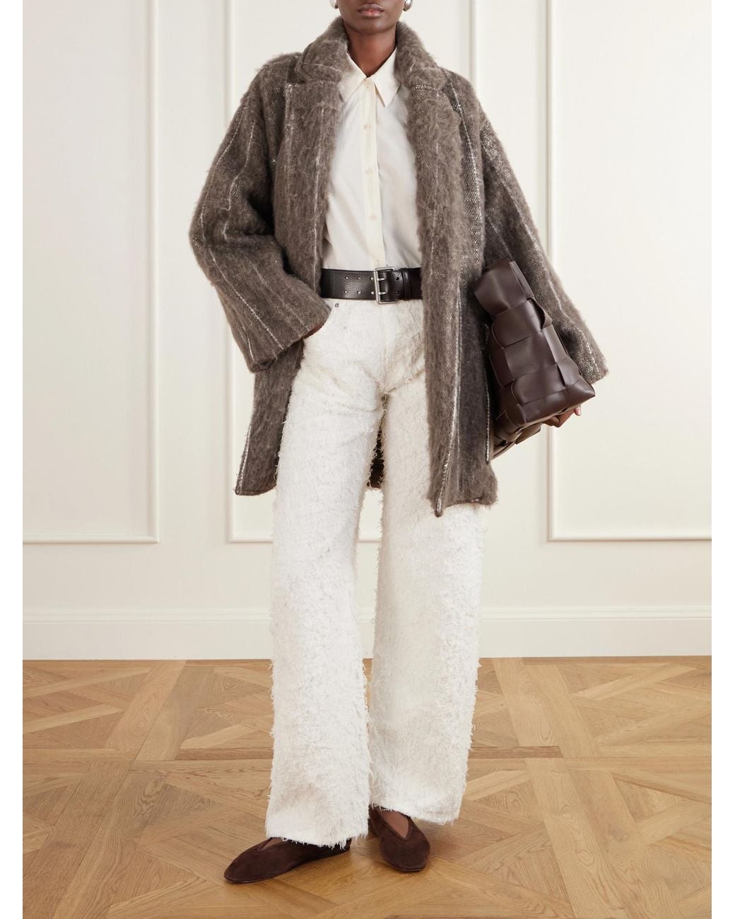 Marrakshi Life Brown The Cropped Blanket Striped Brushed Woven Coat