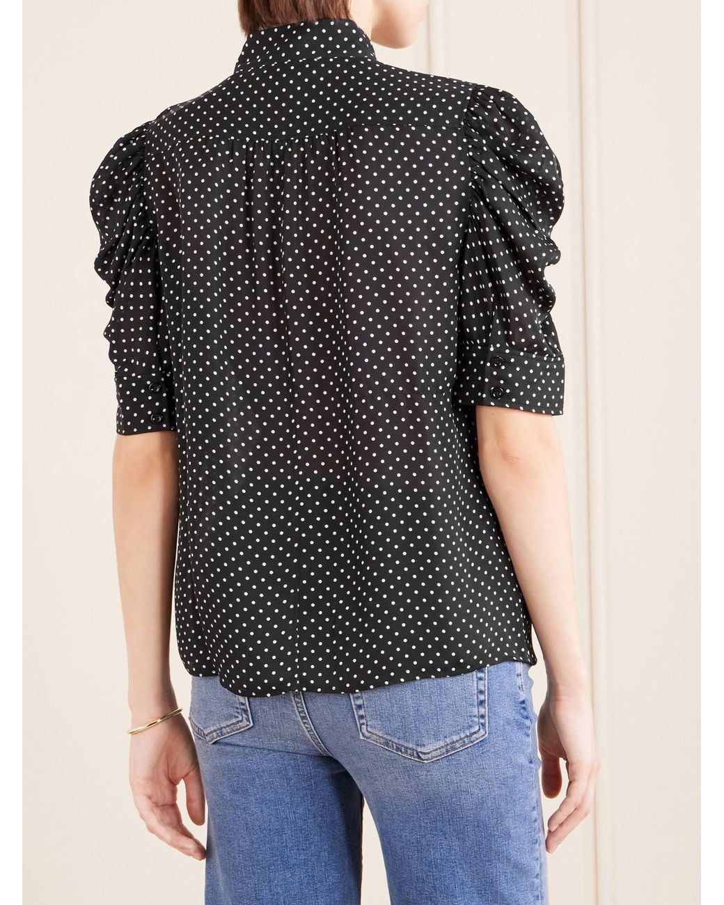 FRAME Black The Gillian Polka-Dot Silk-Voile Blouse