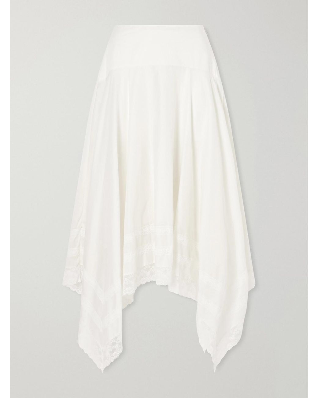 Staud White Ainsley Asymmetric Lace-Trimmed Cotton-Voile Maxi Skirt