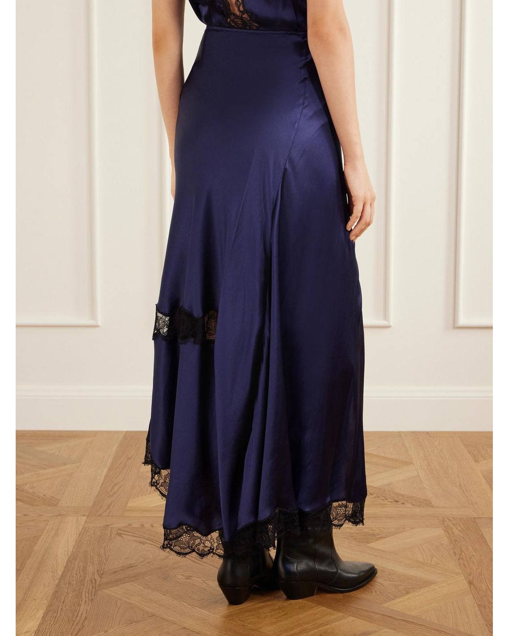 Isabel Marant Blue Alexandra Lace-Detailed Silk-Blend Satin Midi Skirt