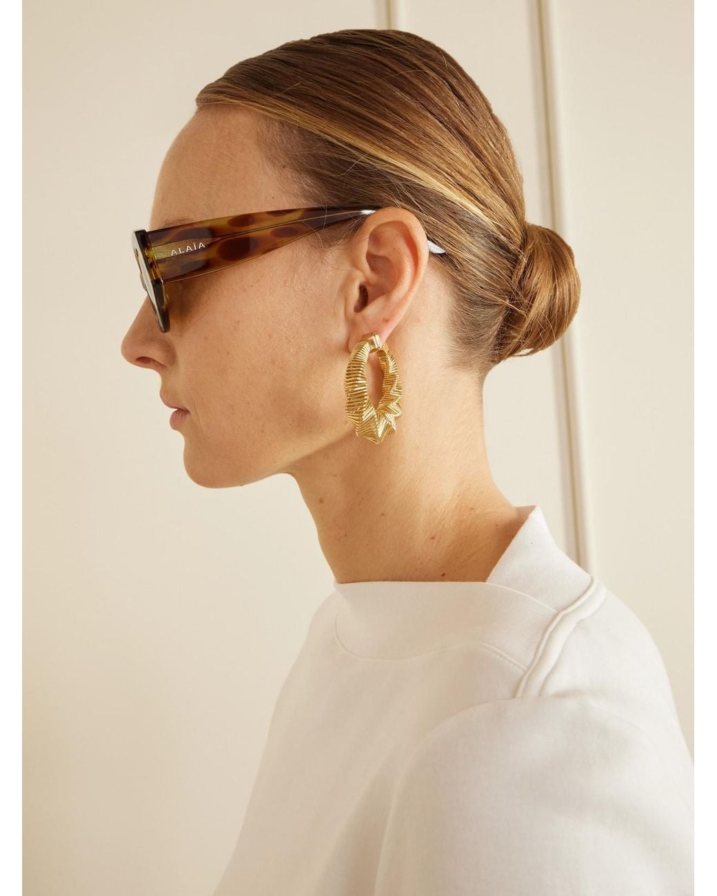 Alaïa Yellow Lettering Round-Frame Tortoiseshell Acetate Sunglasses