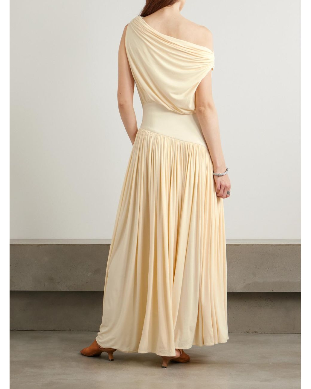 Abadia Gwen One-Shoulder Asymmetric Draped Jersey-Trimmed Stretch-Bamboo Maxi  Dress in Natural | Lyst