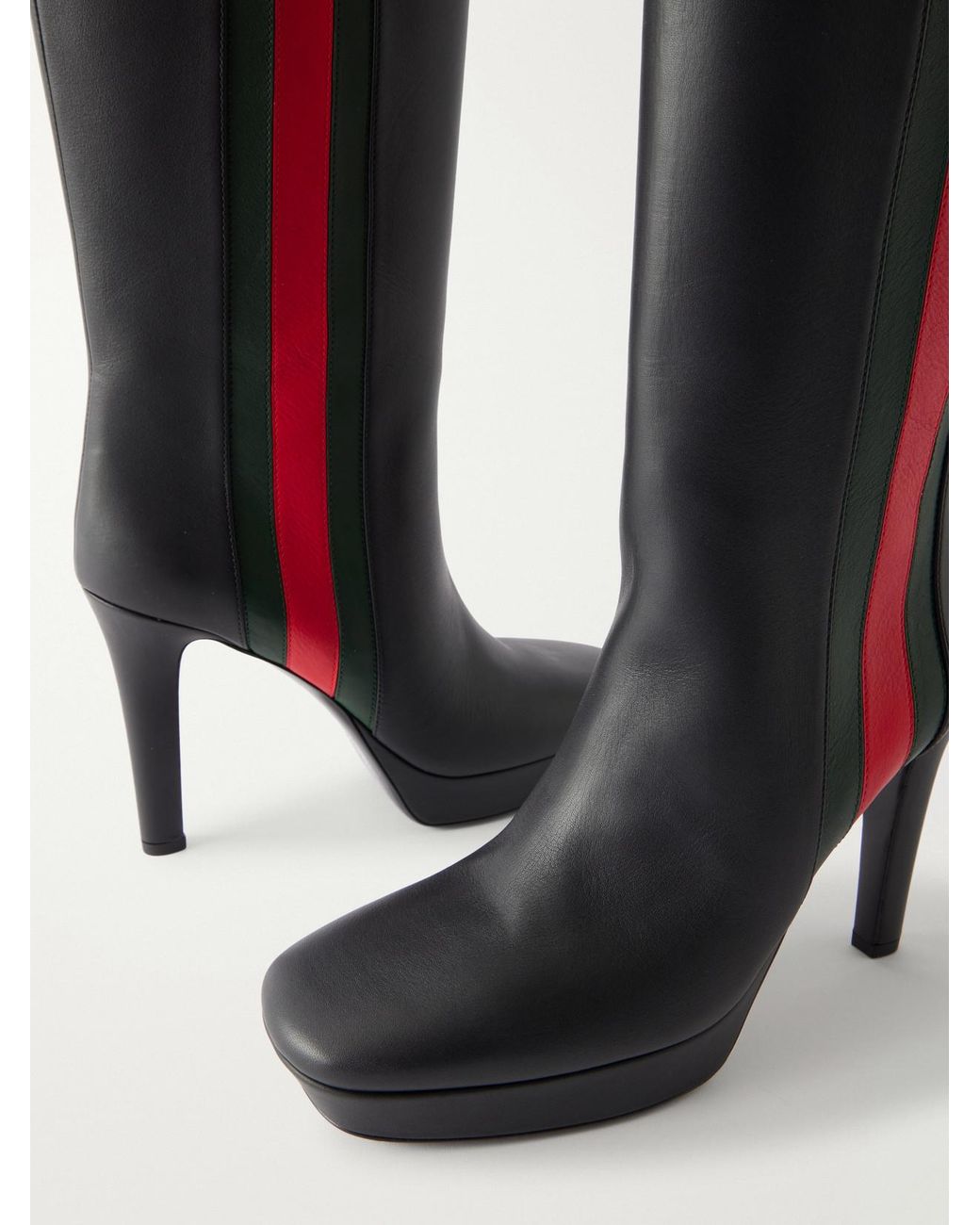 Gucci White Galleria 115 Web-Trimmed Leather Knee Boots