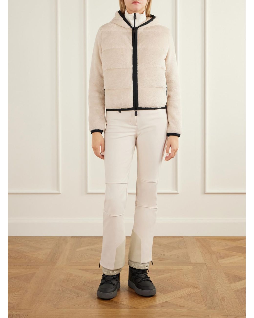 Moncler Natural Hooded Quilted Padded Plush Down Ski Jacket