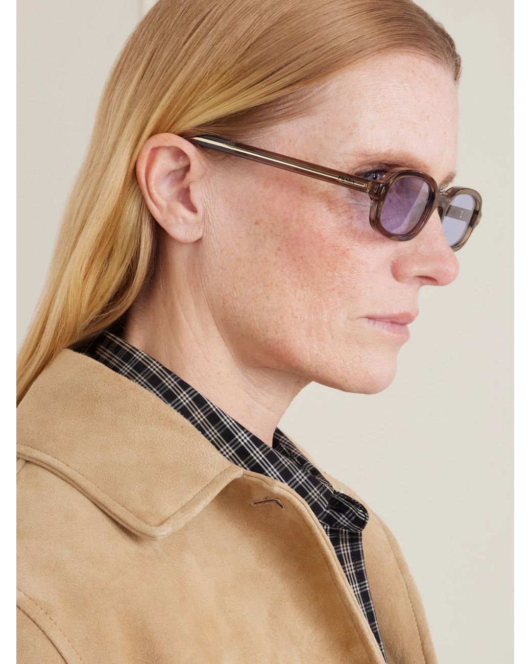 Prada Natural Rectangular-Frame Acetate Sunglasses