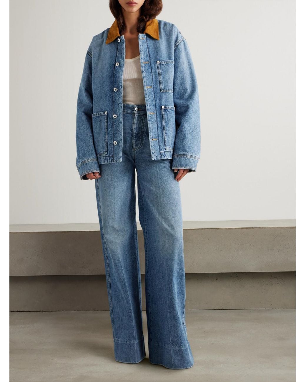 Bottega Veneta Blue Appliquéd Suede-Trimmed Denim Jacket