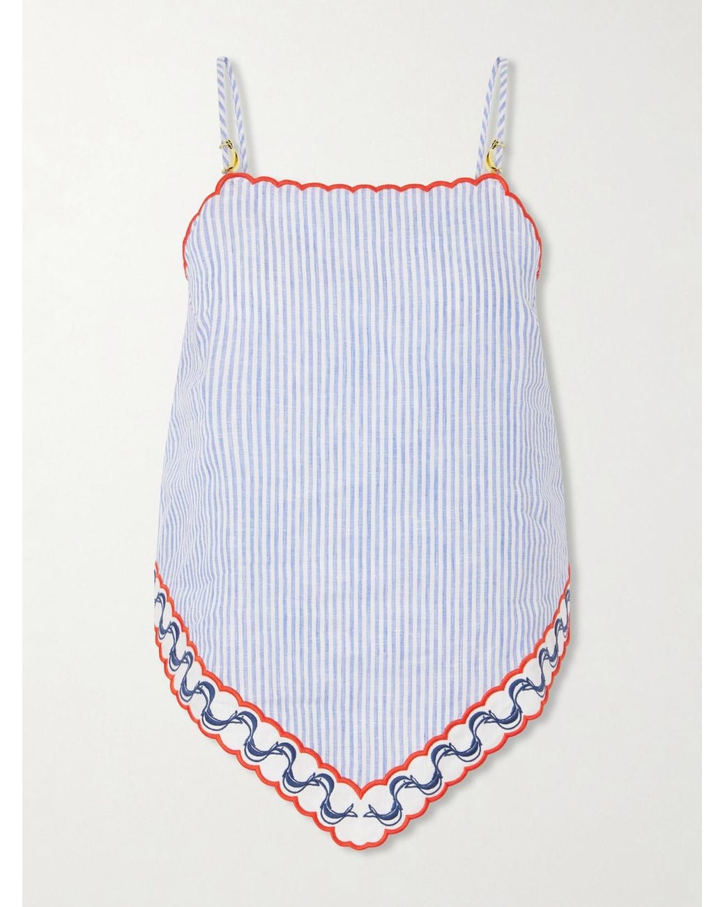 Farm Rio Blue Embroidered Striped Camisole