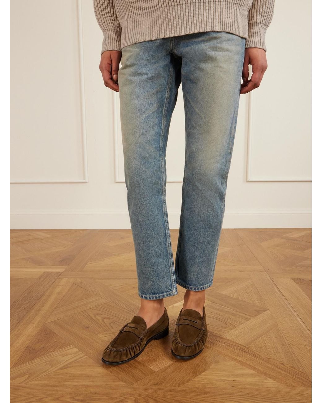 Saint Laurent Brown Le Loafer Cassandre-Embellished Suede Loafers