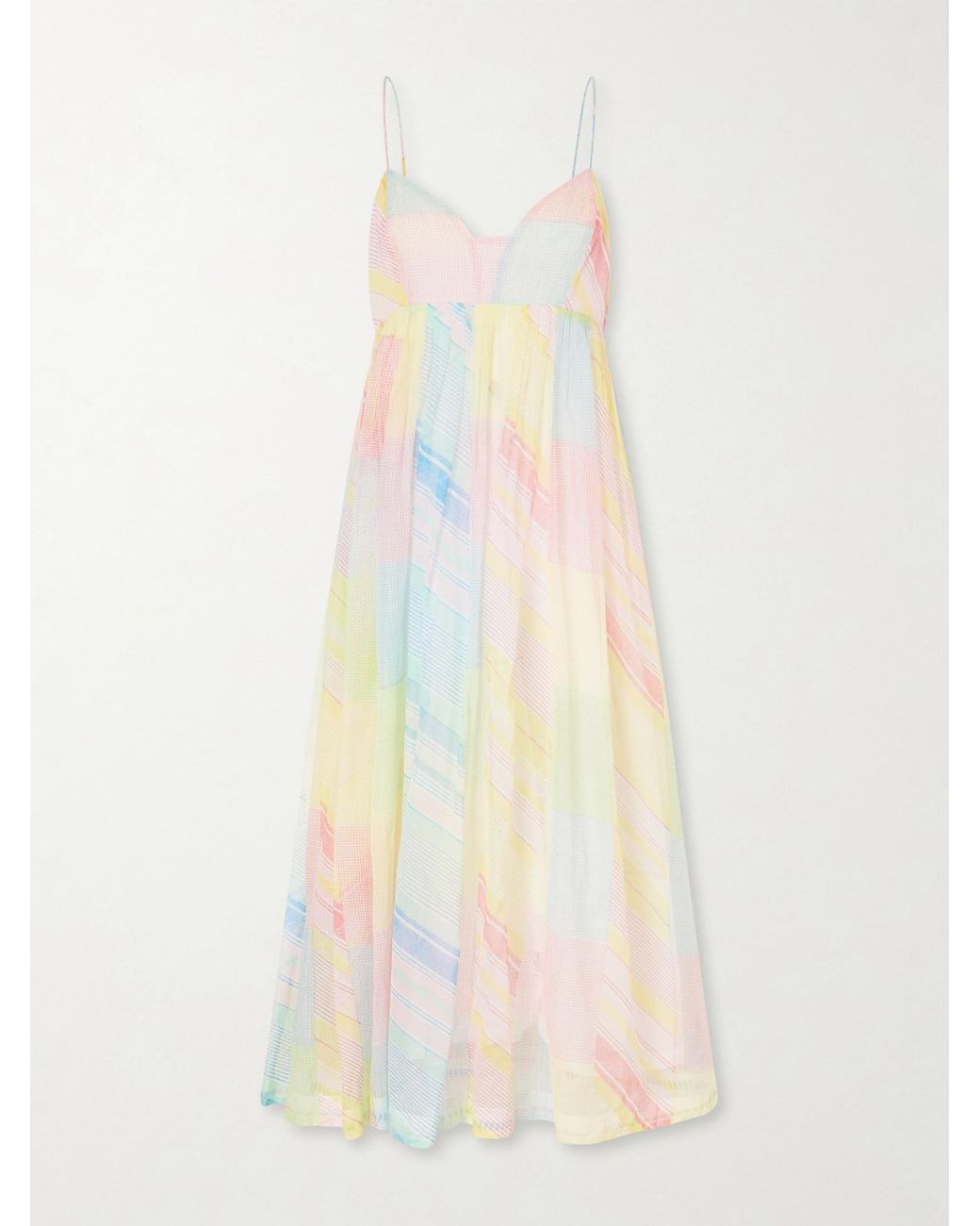 Eka White Yuru Printed Handwoven Cotton-Kota Midi Dress