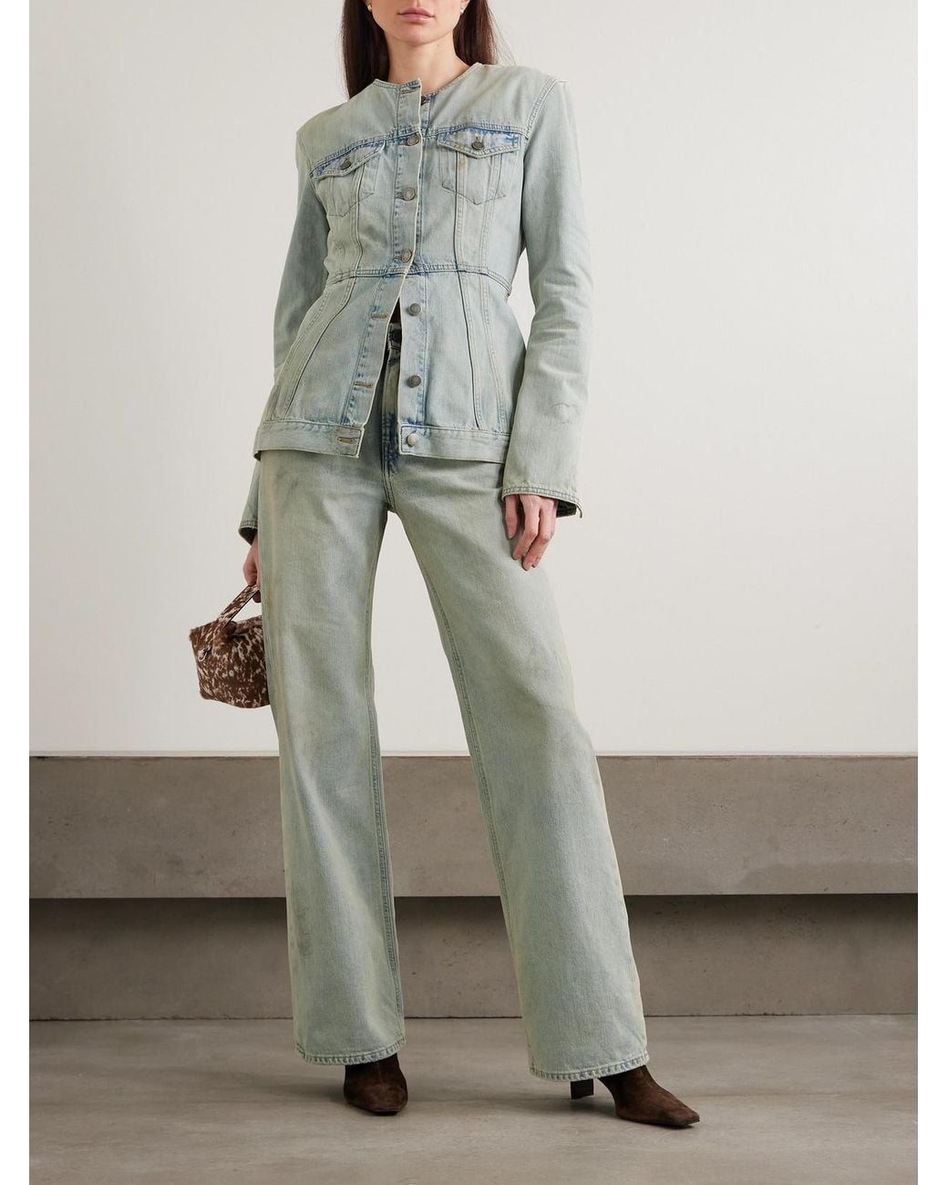 Haikure Blue Temple Distressed Denim Peplum Jacket