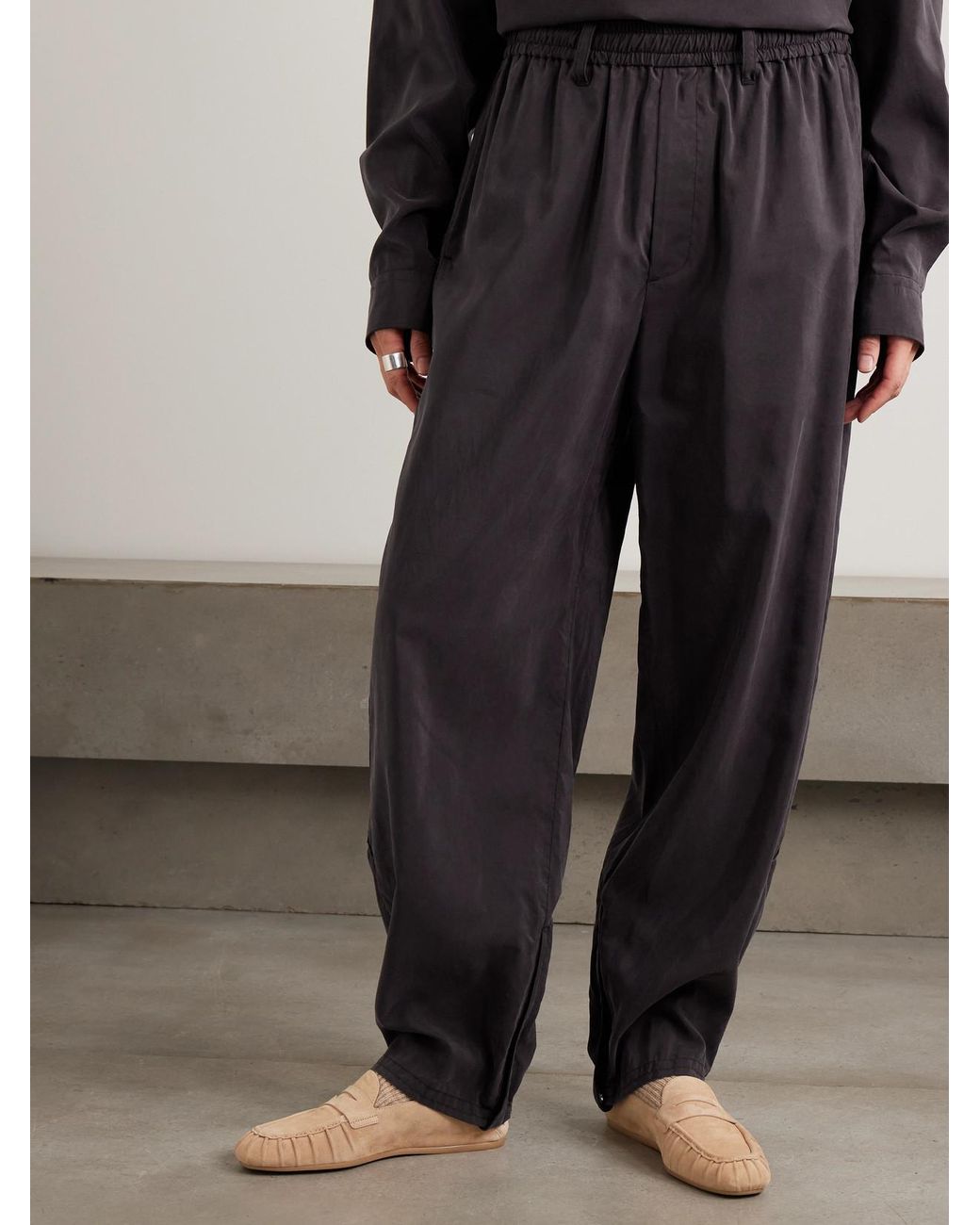 Ssstein Gray Pleated Silk-Blend Track Pants