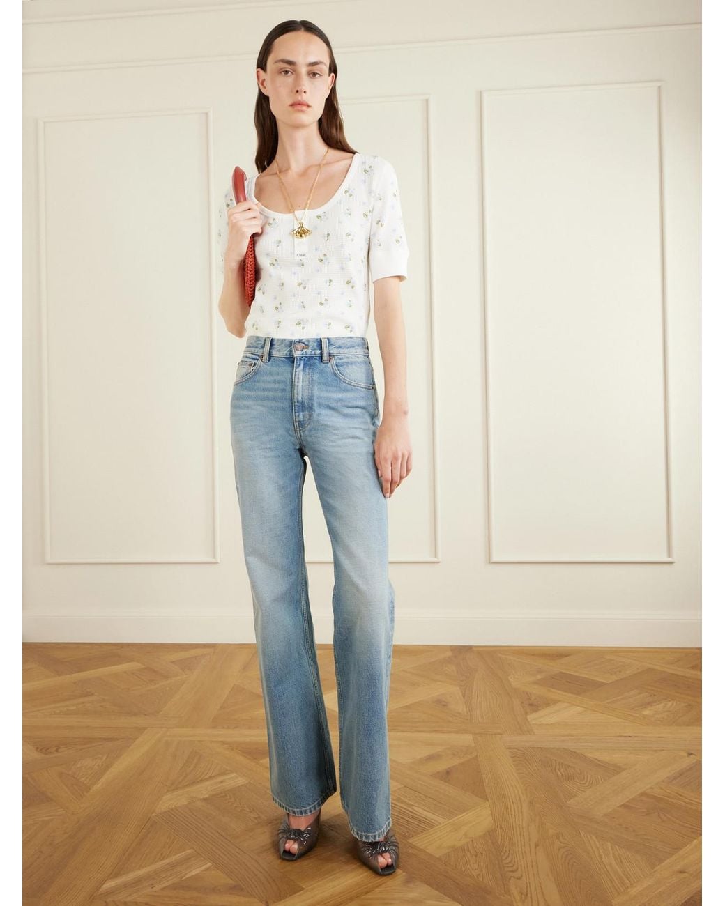Chloé White Floral-Print Waffle-Knit Cotton-Jersey T-Shirt