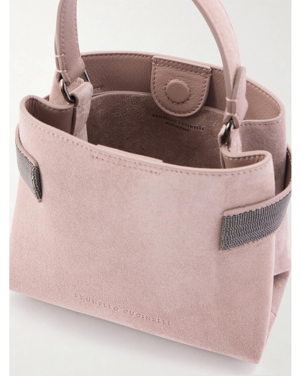 Brunello Cucinelli Pink Bead-Embellished Suede Top-Handle Bag