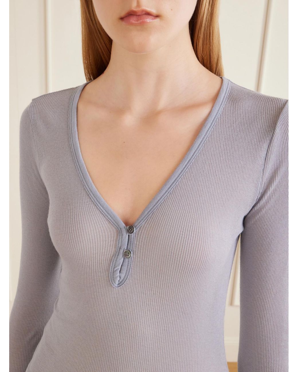 James Perse Purple Ribbed Cotton And Cashmere-Blend T-Shirt