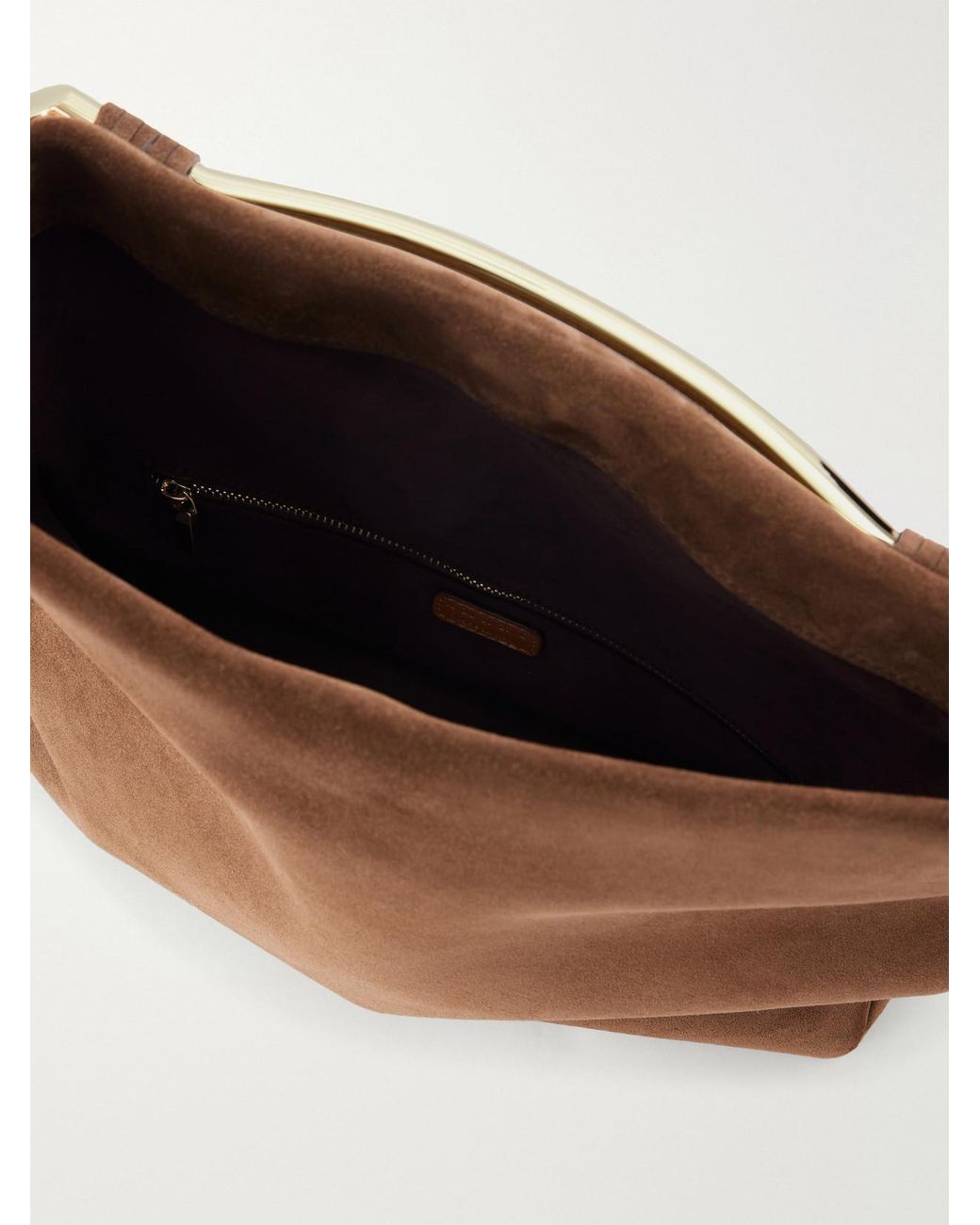 Amanu Brown Egypt Embellished Leather-Trimmed Suede Clutch