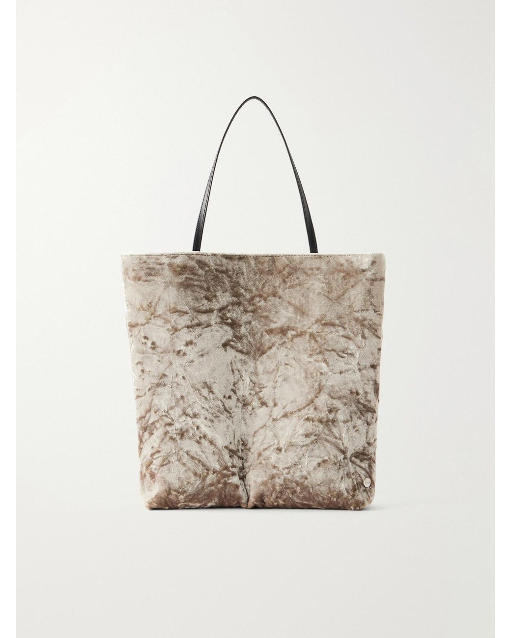 Valesque Natural Thea Leather-Trimmed Crushed-Velvet Tote