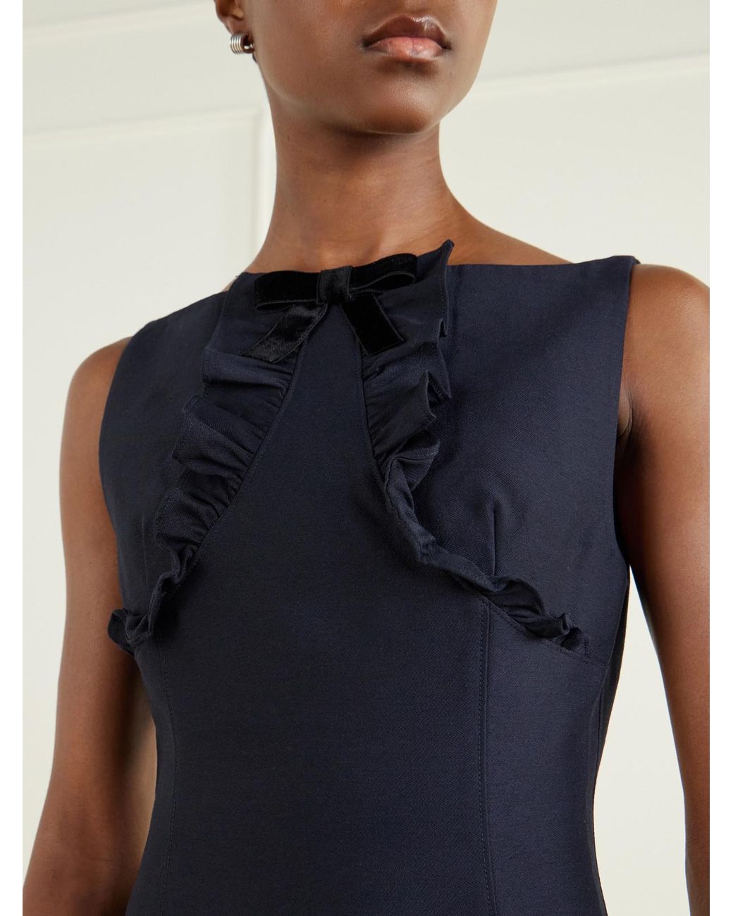 ShuShu/Tong Blue Bow-Detail Ruffled Gathered Cady Mini Dress