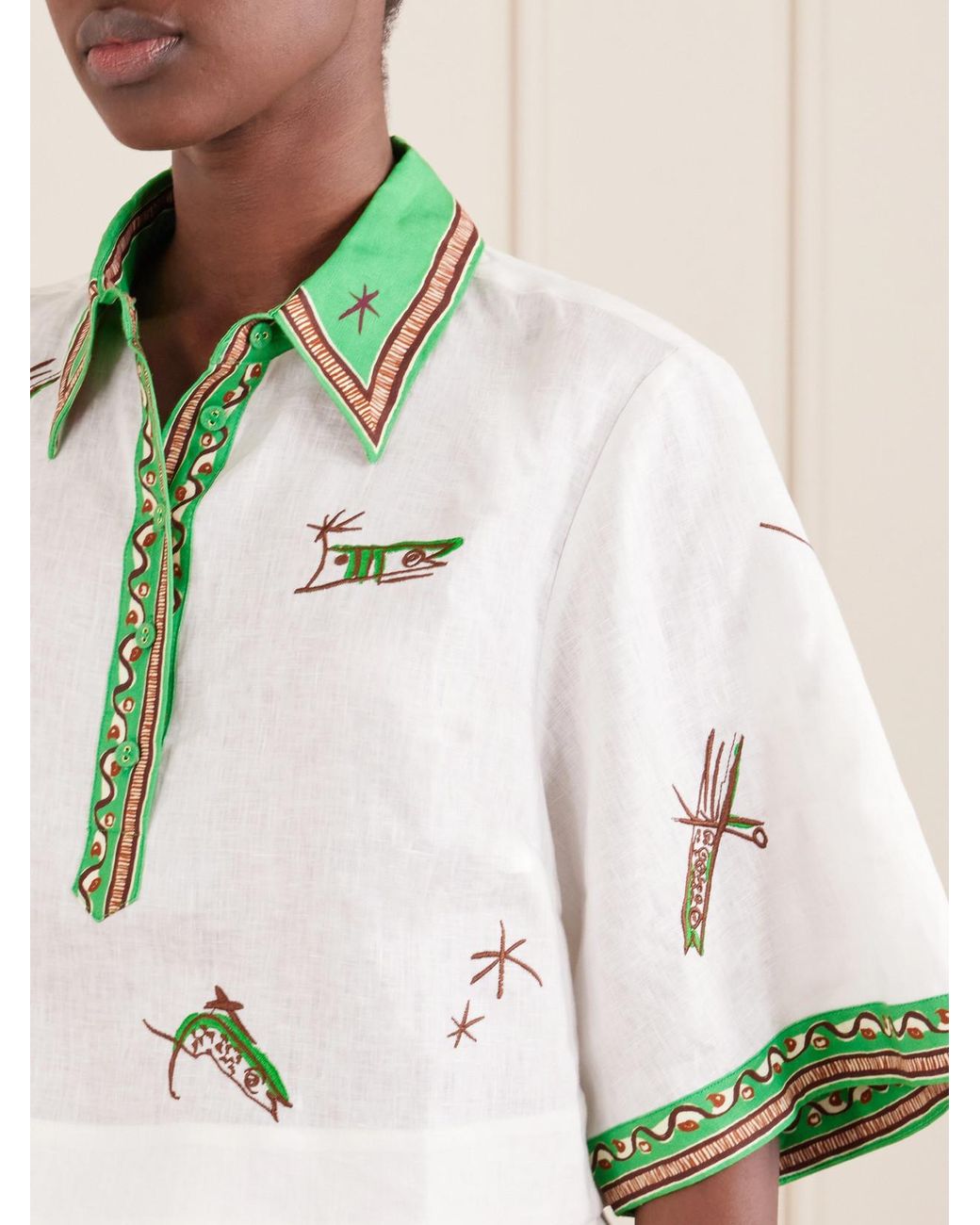 ALÉMAIS Metallic Wanda Printed Embroidered Linen Shirt