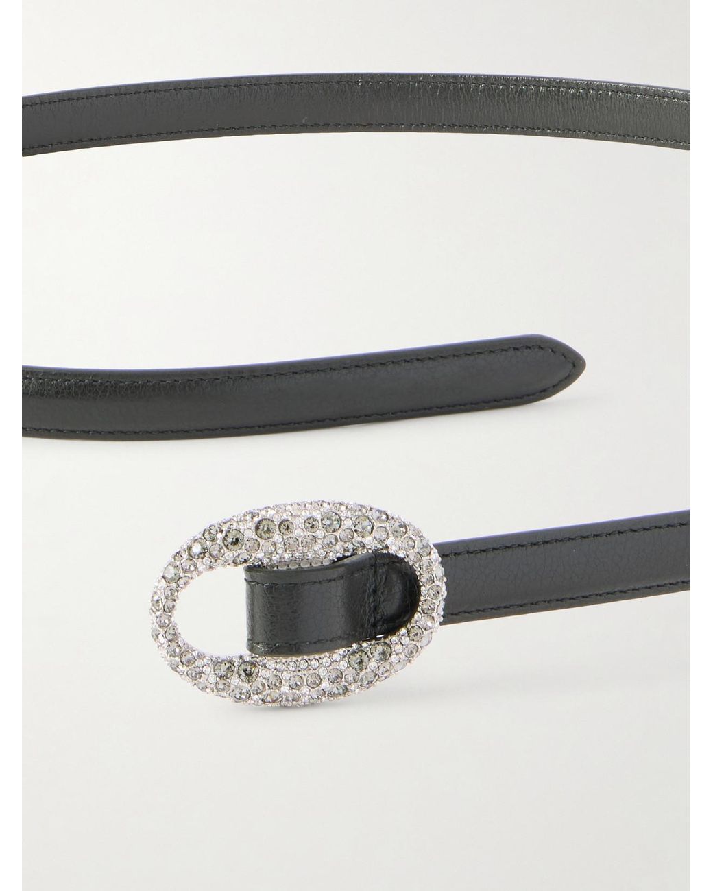 Saint Laurent Gray Crystal-Embellished Leather Belt