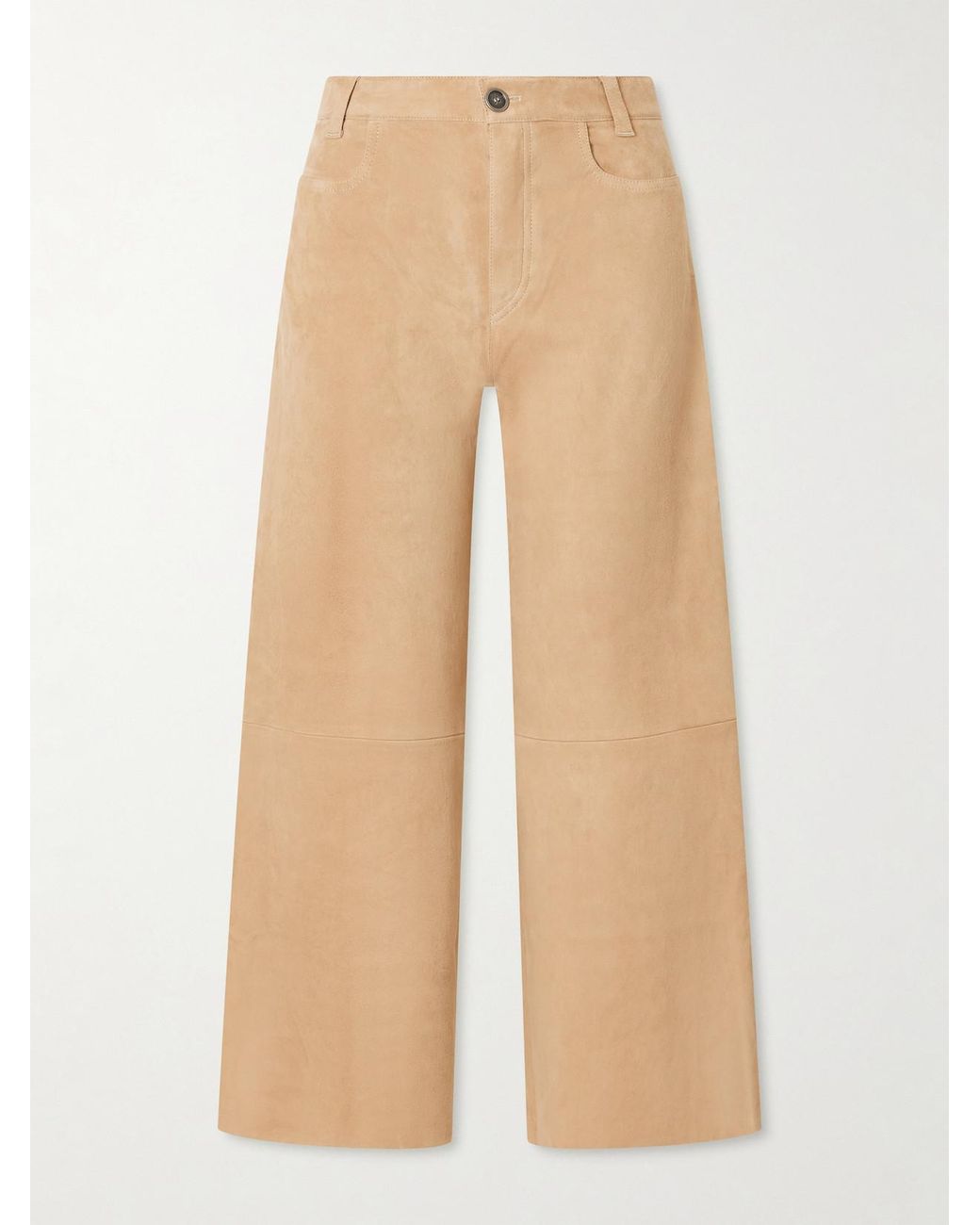 Stouls Natural Lilou Cropped Suede Wide-Leg Pants
