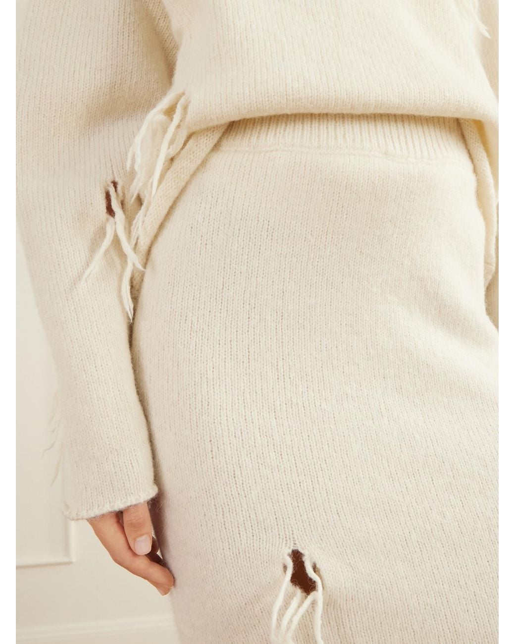 Lauren Manoogian White Ravel Distressed Wool-Blend Midi Skirt