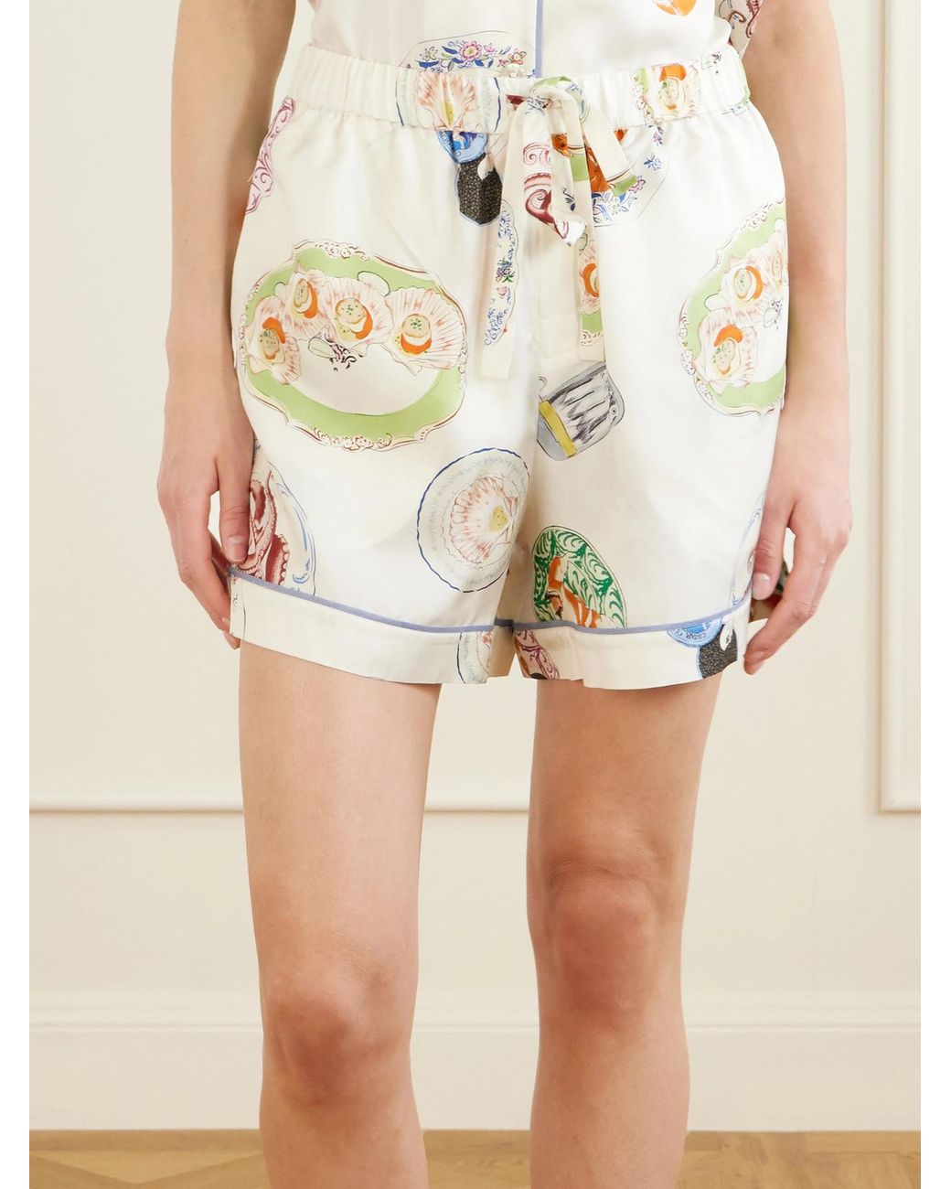 Olivia Von Halle White Ingo Printed Silk-Satin Pajama Set