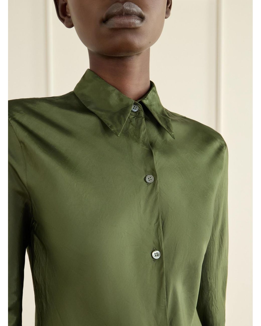 Dries Van Noten Green Crinkled Satin Shirt