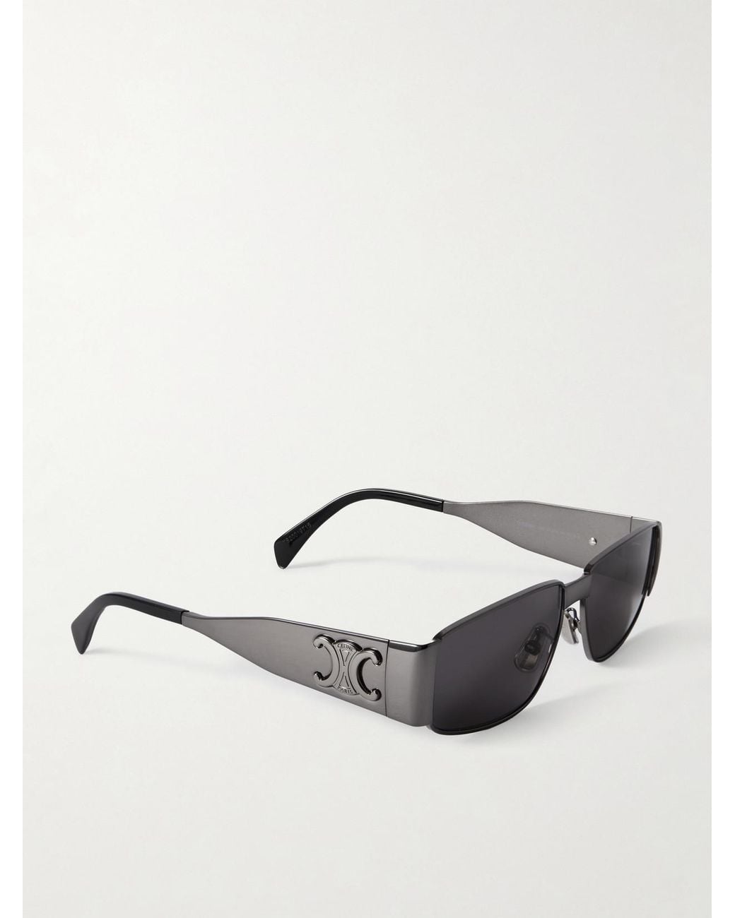 Céline Black Triomphe Rectangle-Frame Gunmetal-Tone Sunglasses