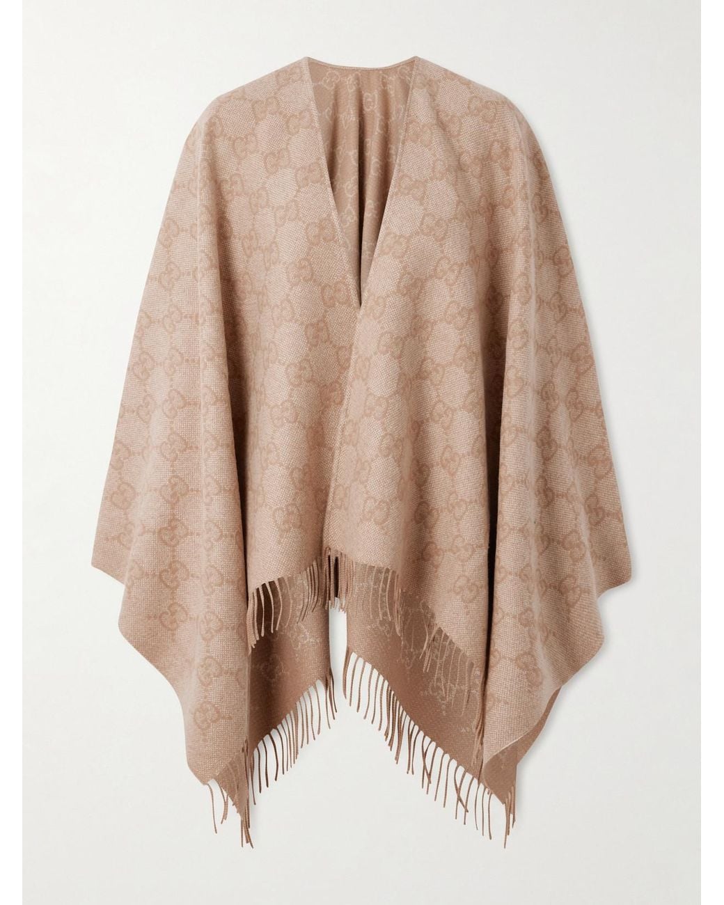 Gucci Natural Fringed Logo-Jacquard Metallic Cashmere-Blend Wrap