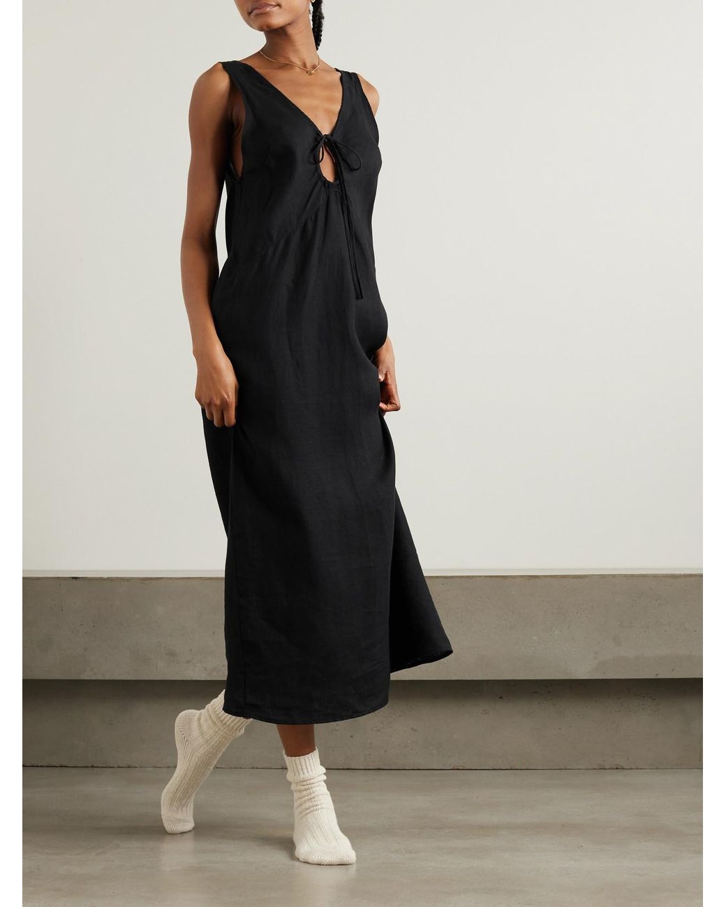 Deiji Studios Cutout Linen Midi Dress in Black | Lyst