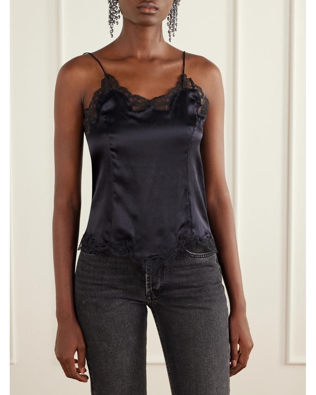 Isabel Marant Blue Amael Lace-Trimmed Silk-Satin Cami