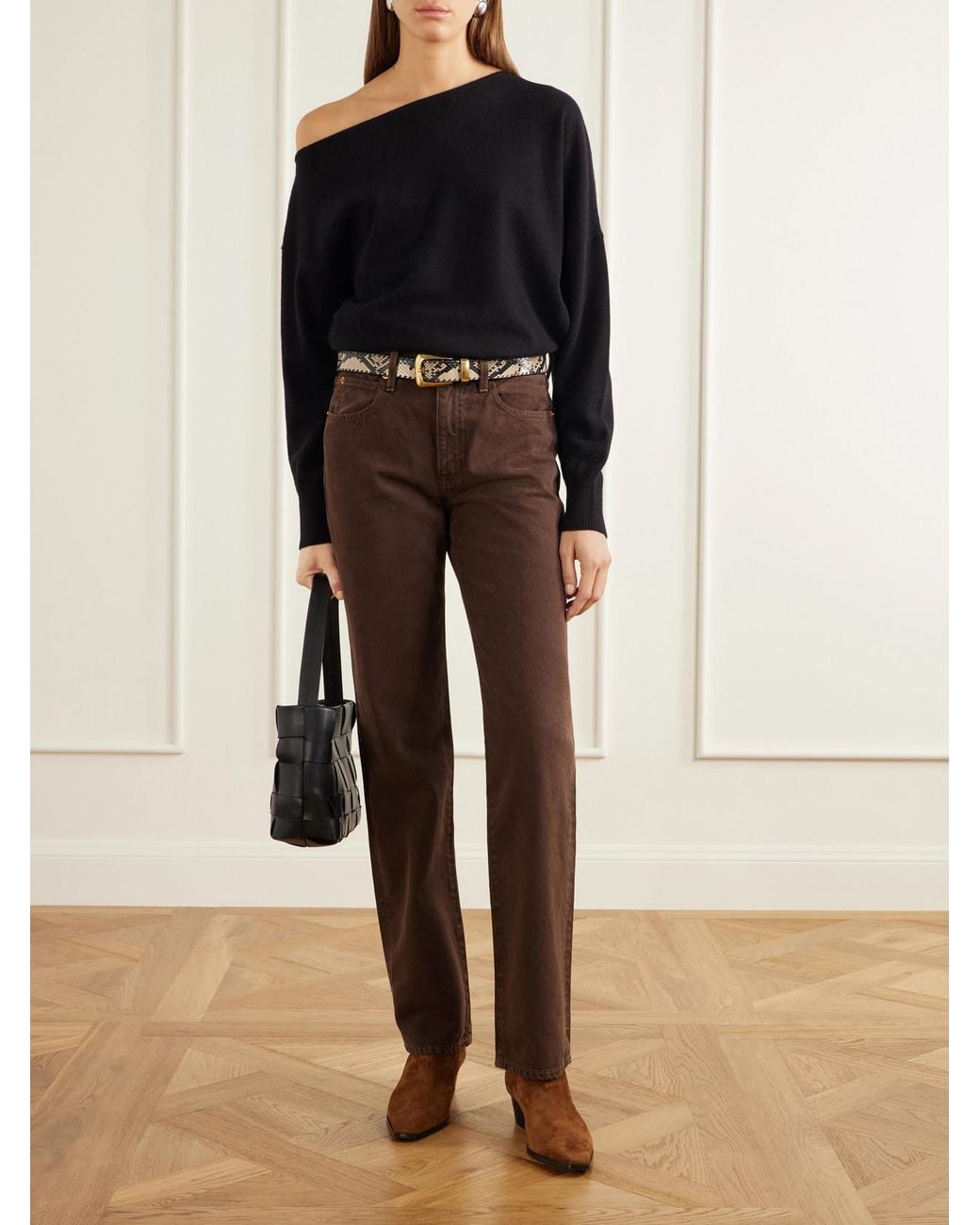 SLVRLAKE Denim Brown Phoenix Mid-Rise Straight-Leg Jeans