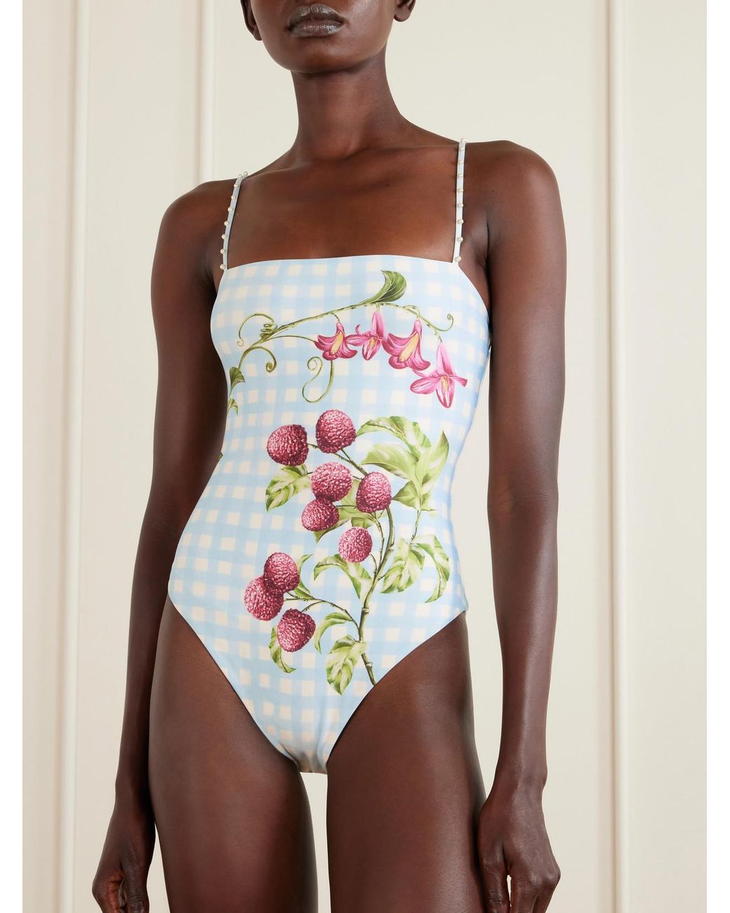 Agua Bendita White Durazno Embellished Printed Recycled Swimsuit