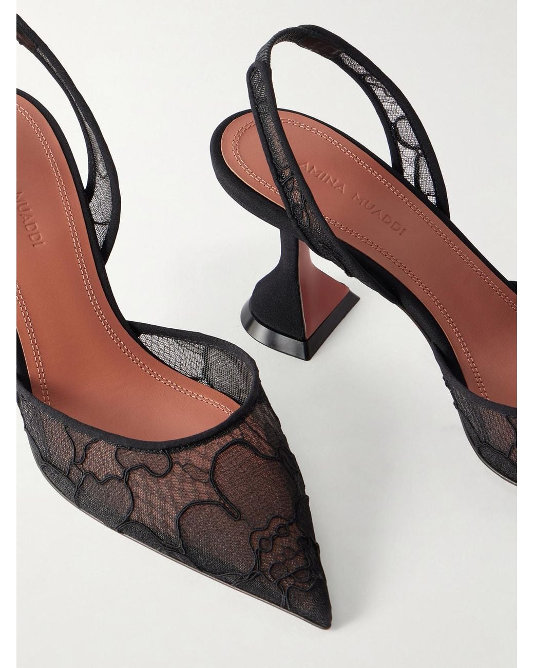 AMINA MUADDI White Holli 70 Satin-Trimmed Lace Pumps