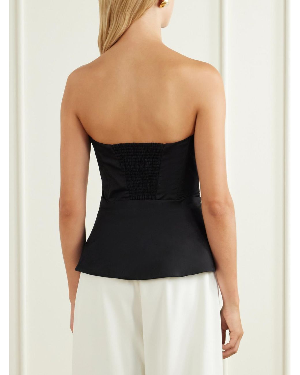 ANDRES OTALORA Blue Nos Reconocemos Strapless Stretch-Cotton Twill Blouse