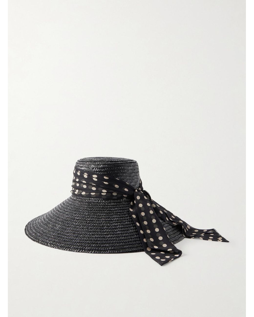 Eugenia Kim Black Mirabel Chiffon-Trimmed Straw Sunhat