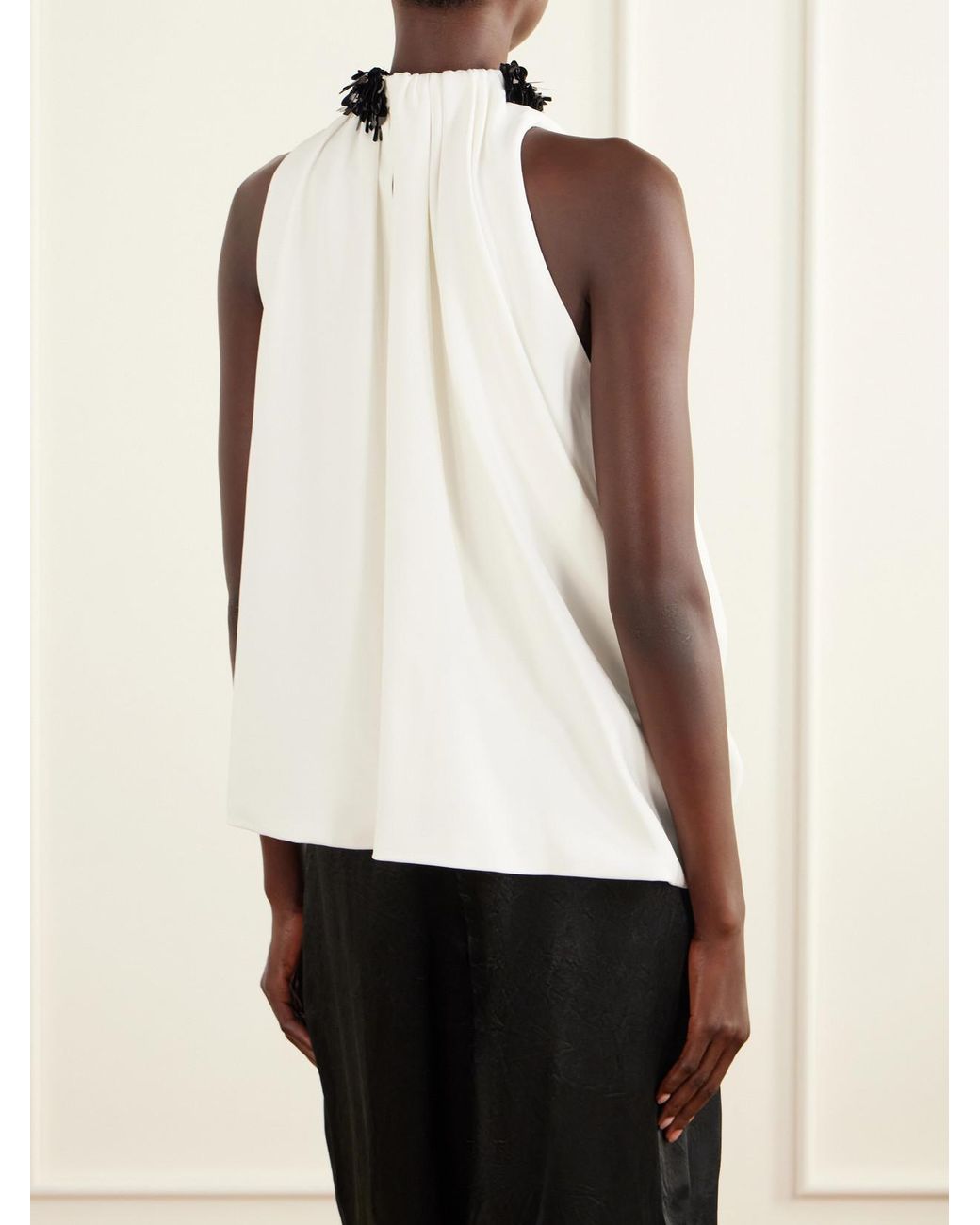 Brandon Maxwell White The Haze Sequin-Embellished Asymmetric Gathered Crepe Top