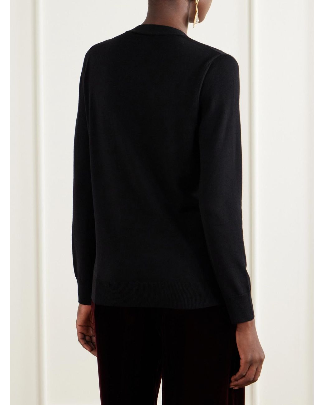 Valentino Garavani Black Lace-Trimmed Wool Cardigan
