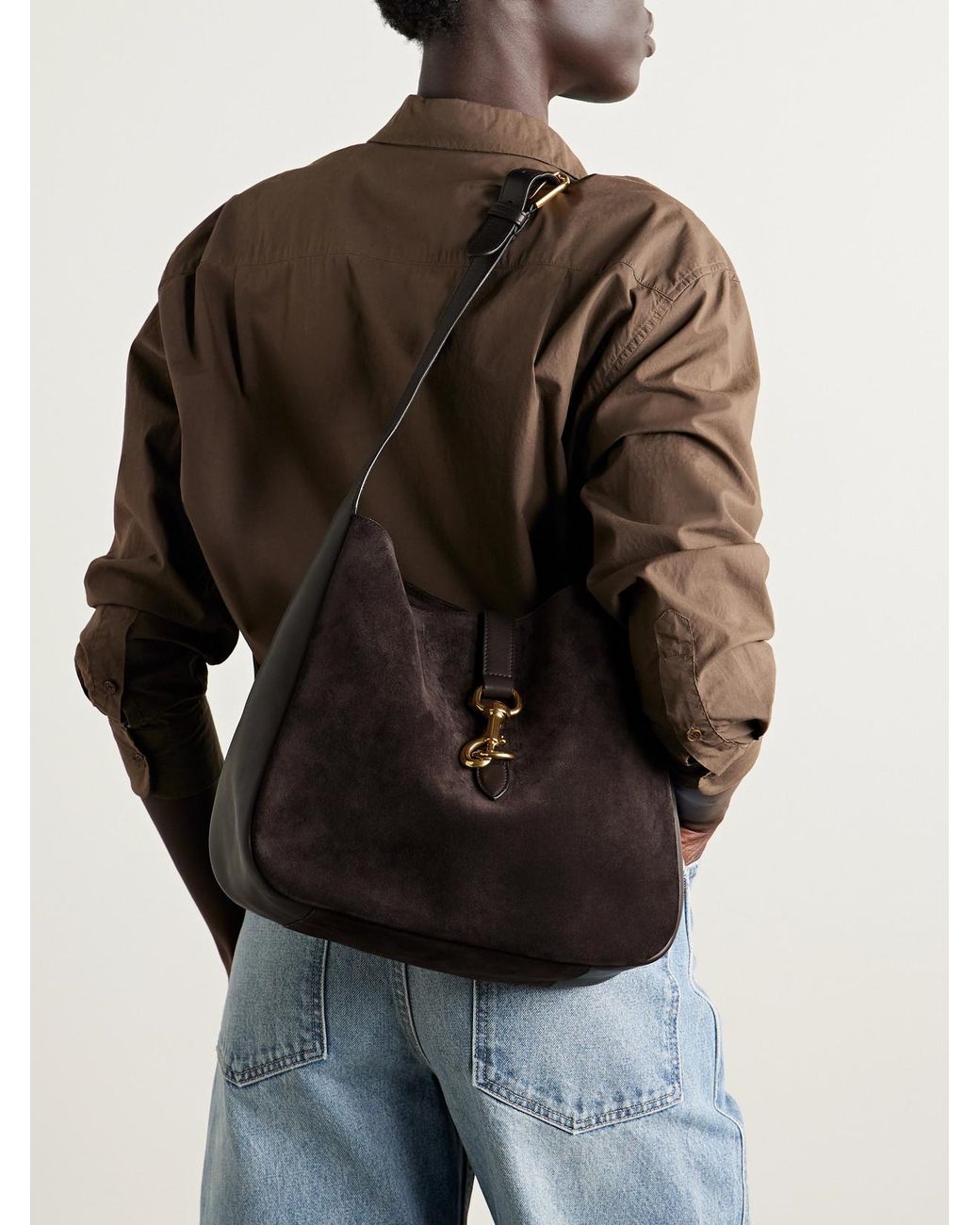 Nili Lotan Black Anita Suede And Leather Shoulder Bag
