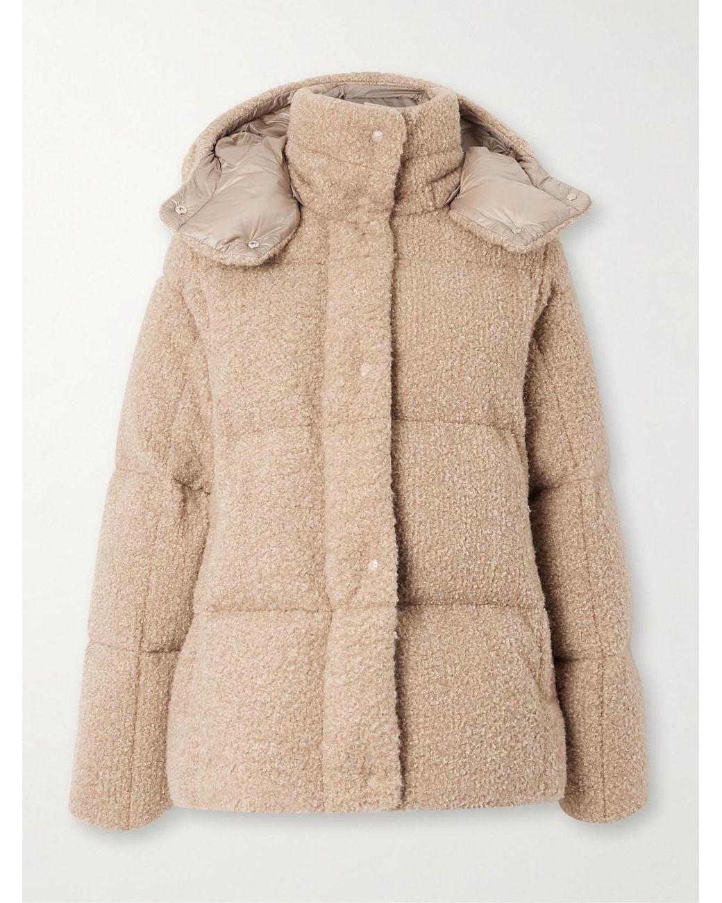 Moncler Natural Appliquéd Quilted Metallic Bouclé Hooded Down Jacket