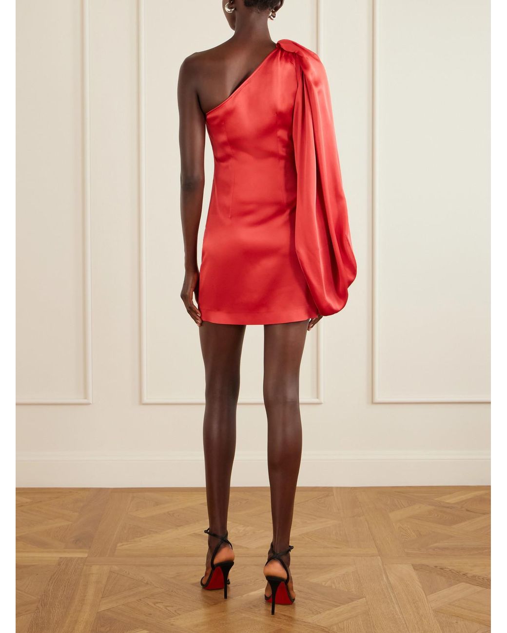 Stella McCartney Red One-Shoulder Draped Satin Mini Dress