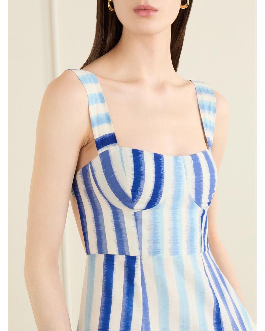 Emporio Sirenuse Blue Azzurra Ikat Striped Cotton Midi Dress